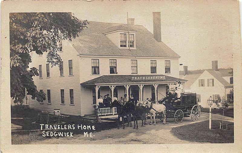 Sedgwick ME Travelers Home Stage Coach Horses RPPC Postcard