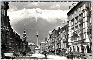 c1930s Hungerburg, Austria Downtown RPPC Stamp Mt Hafelekar Peak Innsbruck A327