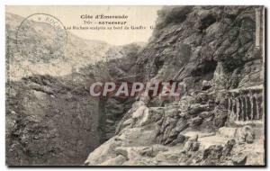 Old Postcard Cote d & # 39Emeraude Rotheneuf Sculptes The Rocks At Edge Of Th...