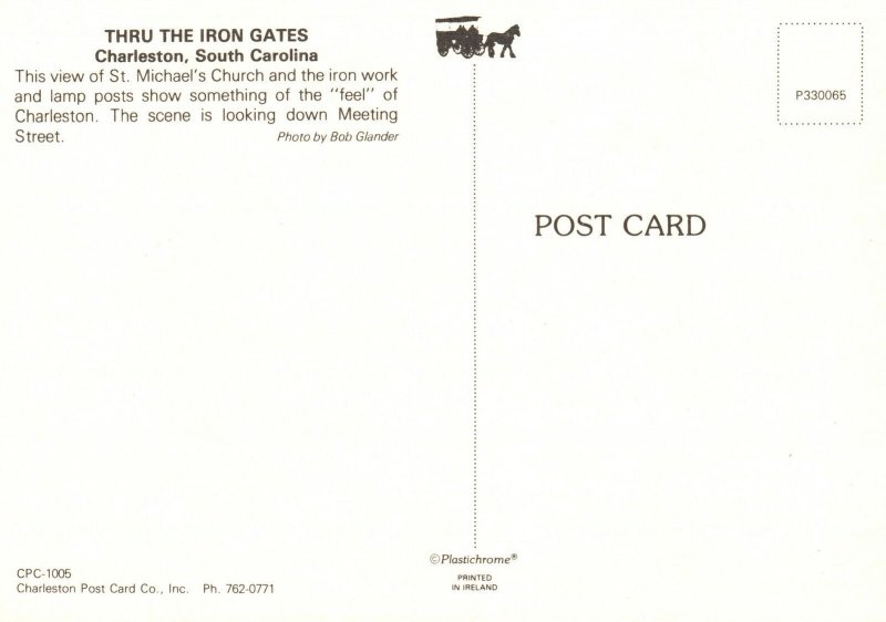 Vintage Postcard Thru The Iron Gates Charleston South Carolina SC