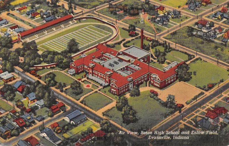 Evansville Indiana Bosse High School Aerial View Antique Postcard K20621