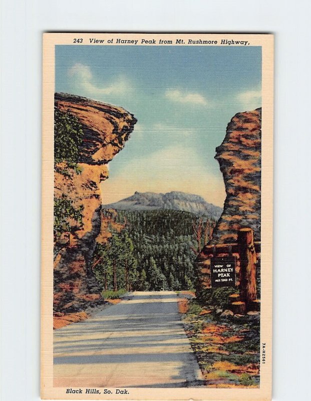 Postcard View of Harney Peak from Mt. Rushmore Highway Black Hills South Dakota