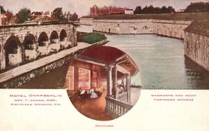 Vintage Postcard Hotel Chamberlin Ramparts & Moat Fortress Monroe Virginia VA