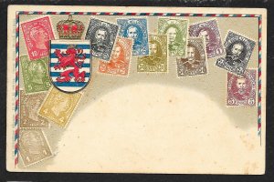 LUXEMBOURG Stamps on Postcard Embossed Shield Unused c1905