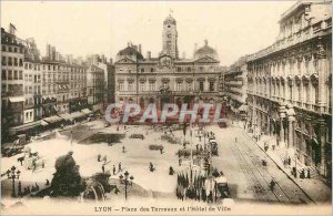 Old Postcard Lyon Place Bellecour and Hotel de Ville