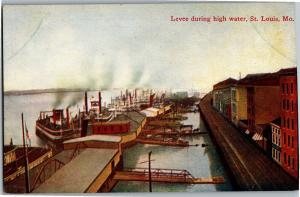 St Louis Mississippi Riverfront Levee During High Water MO Vintage Postcard Q27