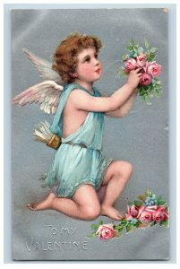 c.1910 Fab Angel Winged Flowers Valentine Vintage Postcard F50