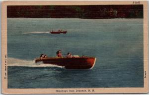 Postcard NH Greetings From Lebanon Speedboat Lake Linen R11