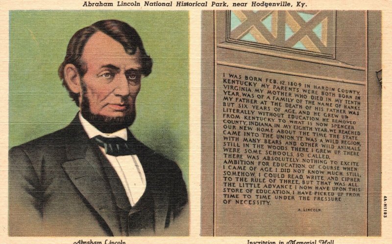 Vintage Postcard 1930's Abraham Lincoln National Historical Park Hodgenville KY