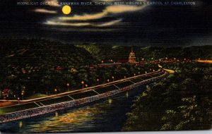 West Virginia Charleston Moonlight Over The Kanawha River Showing State Capitol