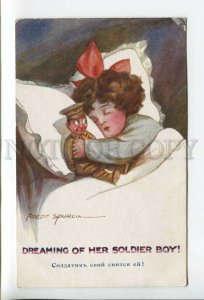 431742 SPURGIN WWI Propaganda Dreaming Girl Soldier Doll Vintage postcard