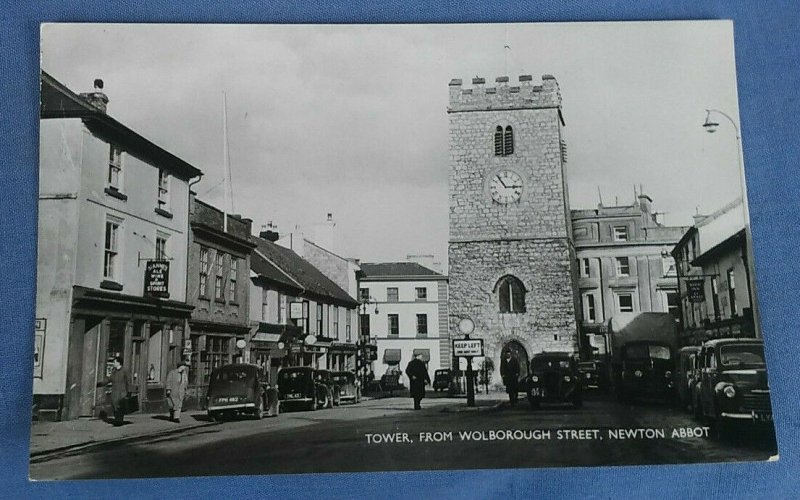 Vintage Real Photo Postcard Tower From Wolborough Street Newton Abbot
