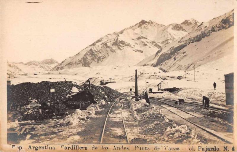 Punta de Vacas Argentina railroad tracks Andes Mtns real photo pc Z41358