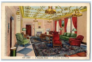 1937 Our Lobby Homelike Hotel Dalton Wabash Avenue Chicago Illinois IL Postcard