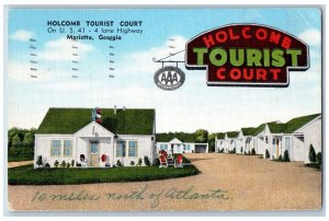 Marietta Cartersville Georgia GA Postcard Holcomb Tourist Court 1949