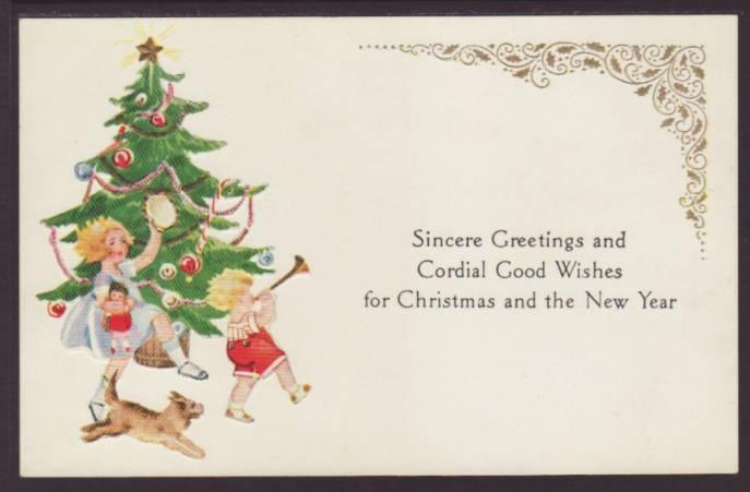 Good Wishes for Christmas,Children,Tree,Dog Postcard 