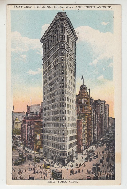 P2265, old postcard busy street scene flat iron bldg new york city
