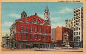 Vintage Postcard Faneuil Hall Custom Samuel Adams Statue Boston Massachusetts MA