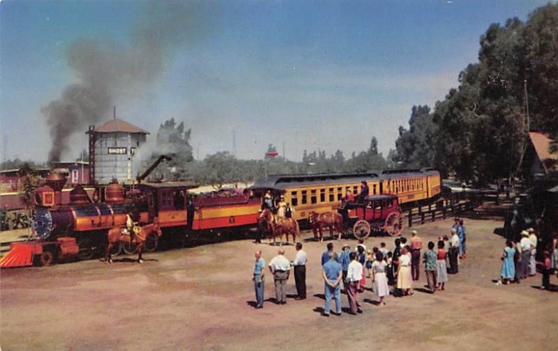 The Ghost Town and Calico Railroad Meeting the Stage Coach View Postcard Back...