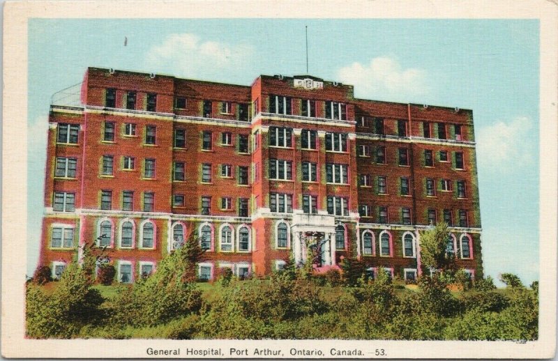 Port Arthur Ontario General Hospital Unused PECO Postcard F64