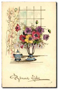 Old Postcard Bonne Fete Fancy Flowers