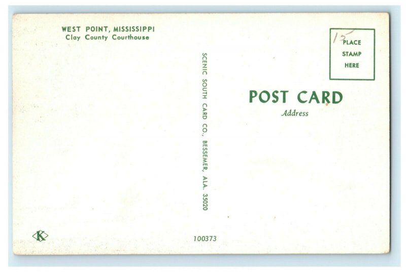 c1960's West Point Mississippi MS Clay County Courthouse Vintage Postcard 