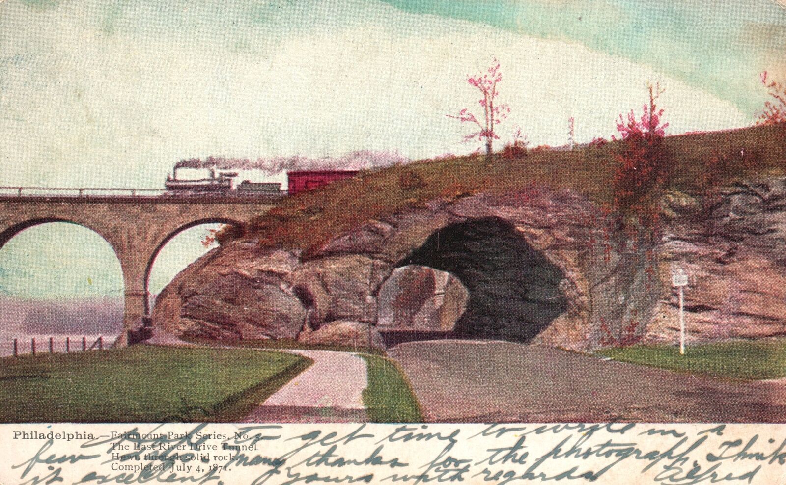 Vintage Postcard 1907 Fairmount Park East River Drive Tunnel Solid Rock