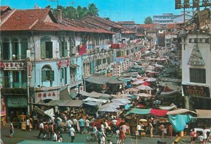 Singapore street stalls selling busy street postcard 