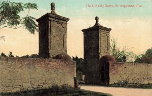 Vintage St. Augustine Old City Gates Florida Linen Postcard 1907-1915