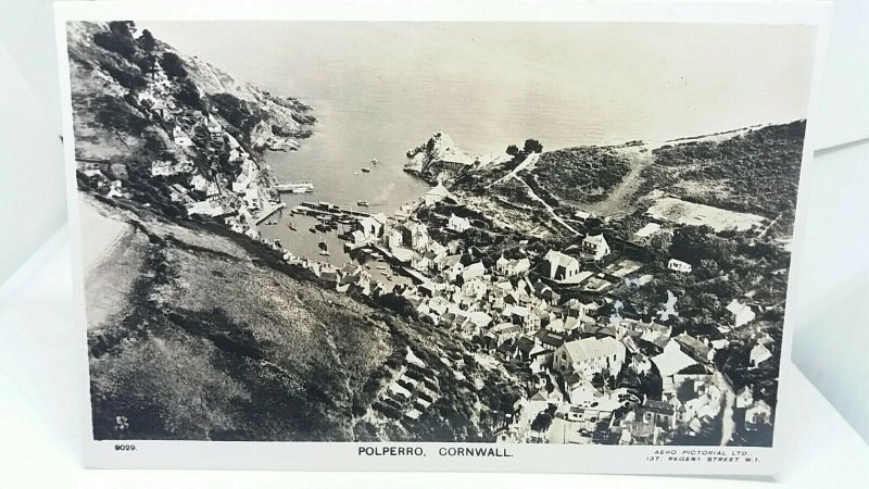 Vintage RP Postcard Aerial View of  Polperro Cornwall Real Photo