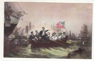 P3274 Patriotic postcard flags battle of lake erie commander perry