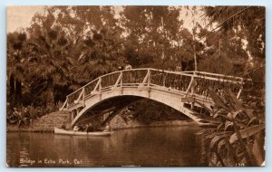 LOS ANGELES, CA California ~ ARCHED FOOT BRIDGE & Boat Echo Park c1910s Postcard