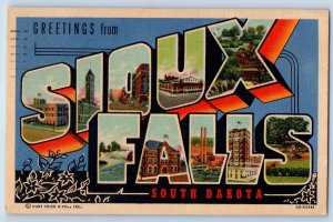 1955 Greetings From Sioux Falls Churches South Dakota SD Correspondence Postcard