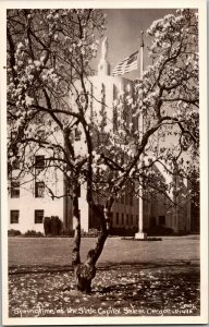 RPPC Springtime at State Capitol, Salem OR Vintage Postcard F48