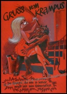 Austria 1960s Classic Krampus Devil Racy Christmas Card UNUSED 95381