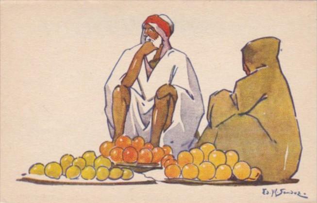 North Africa Local Fruit Sellers Signed Sandoz