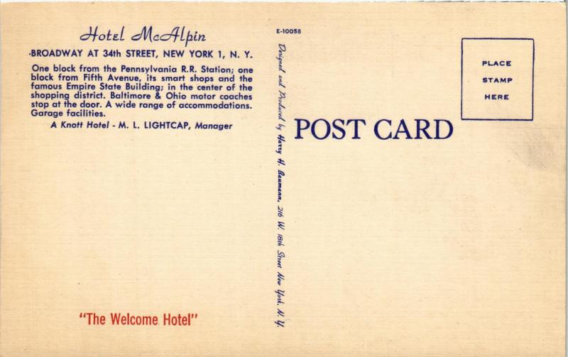 HOTEL MCALPIN NEW YORK CITY NEW YORK