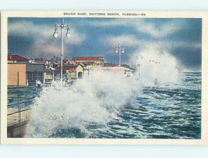 Unused Linen ROUGH SURF AT BEACH Daytona Beach Florida FL M7228