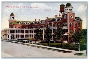 Nampa Idaho ID Postcard Dewey Palace Hotel Exterior Roadside 1912 Trees Scene