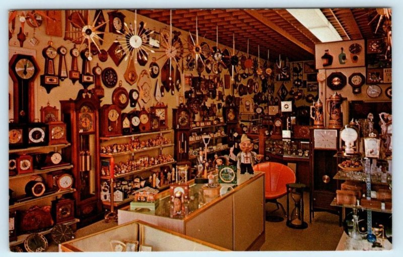 SACRAMENTO, CA ~ Interior THE CLOCK SHOP ~ J Strret & El Paseo Lane Postcard 