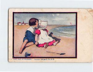 Postcard Last Day Of Summer, with Children Coast Comic Art Print