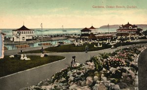 Vintage Postcard Gardens Ocean Beach Durban South Africa Valentine & Sons Pub.