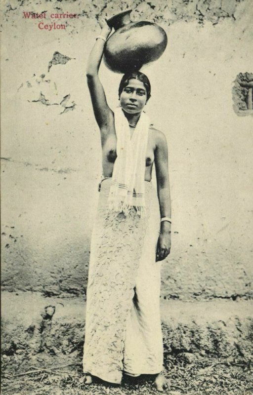 ceylon, Native Nude Woman Water Carrier, Pottery (1910s) Postcard