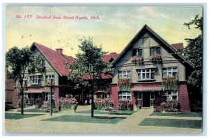 1917 Stratford Arms Exterior View Grand Rapids Michigan MI Posted Trees Postcard