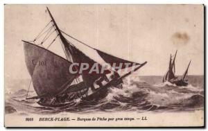 Old Postcard Berck Beach Fishing Boats in heavy weather boat Boat Ship