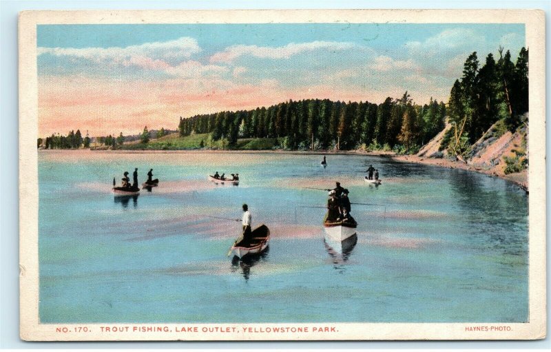 Yellowstone National Park Lake Outlet Trout Fishing from Boats Postcard E43