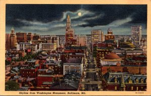 Maryland Baltimore Skyline From Washington Monument At Night Curteich