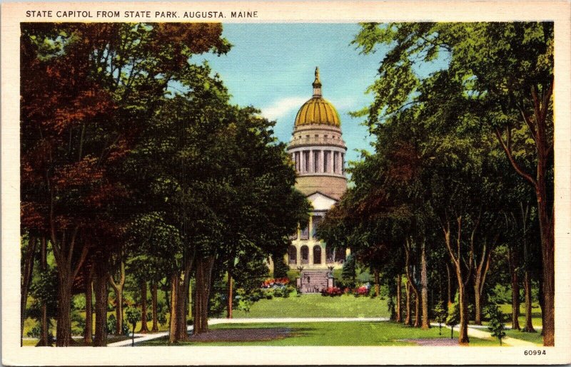 State Capitol Park Augusta Maine ME Postcard VTG UNP Tichnor Vintage Tichnor 