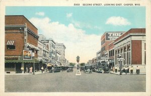 Postcard Wyoming Casper Second Street autos Robbins Teich 23-8736