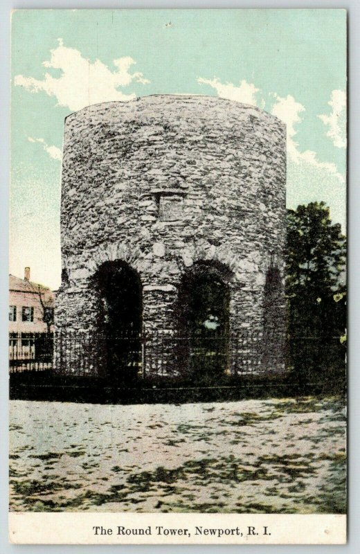 Newport Rhode Island~Round Tower~Arched Openings~Iron Fence~c1910 Postcard 